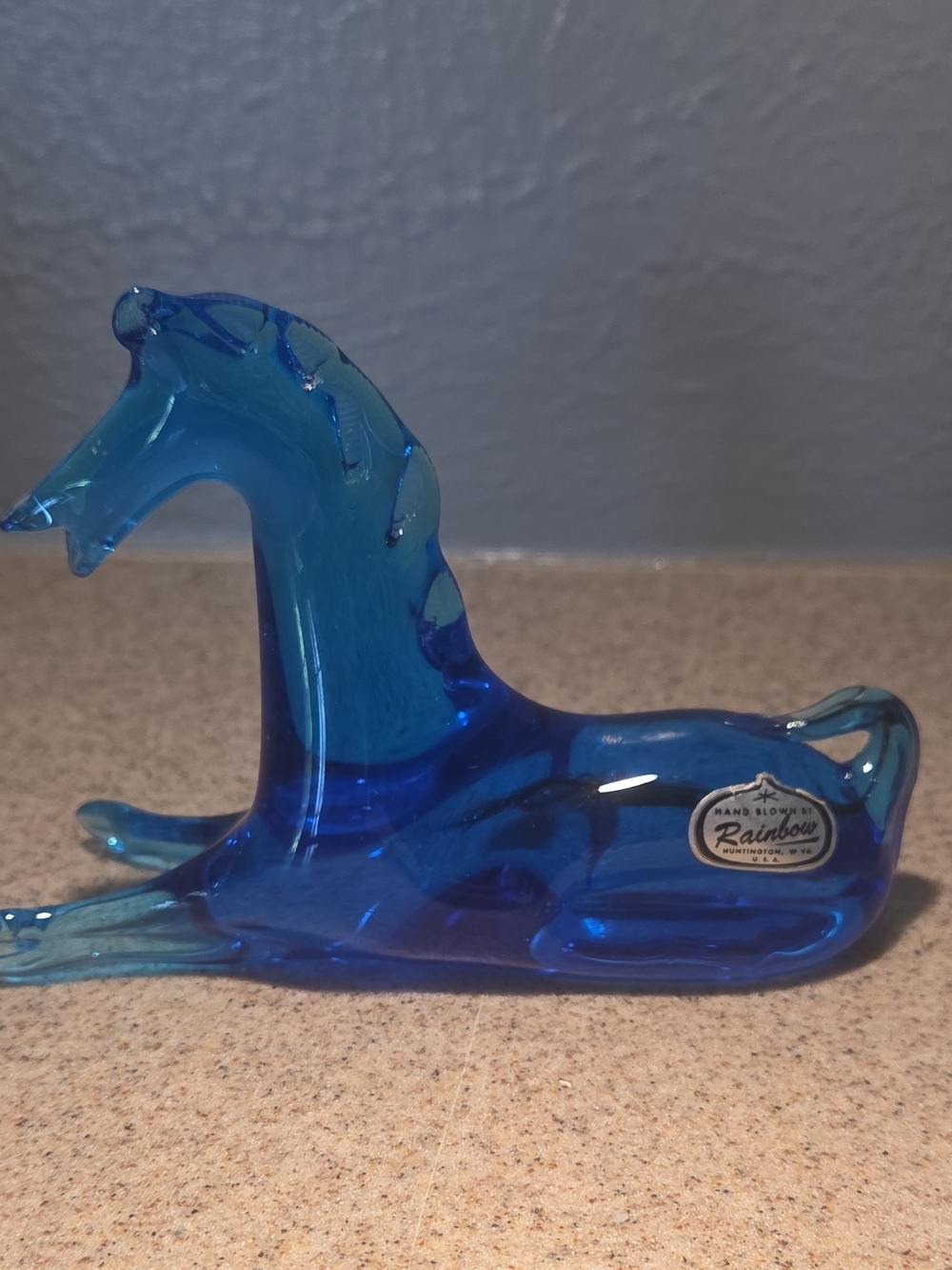 Rainbow Blue Glass Horse Figurine